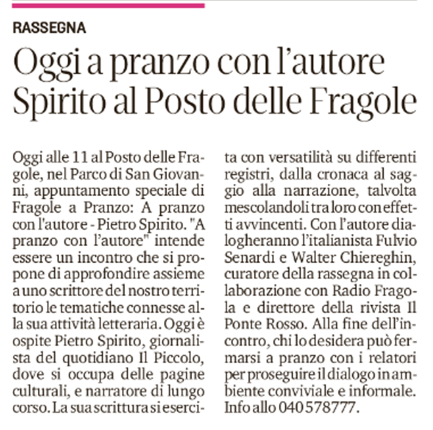 Fragole a pranzo con autore