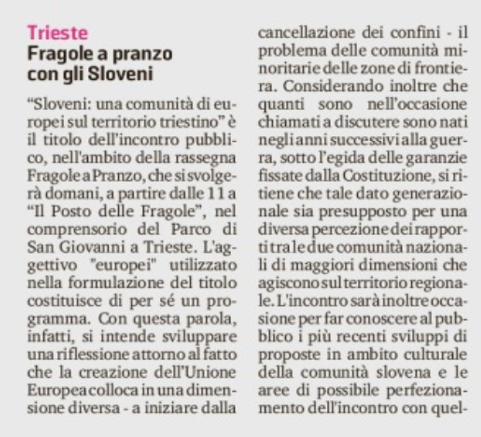 Fragole a pranzo sabato 27 aprile