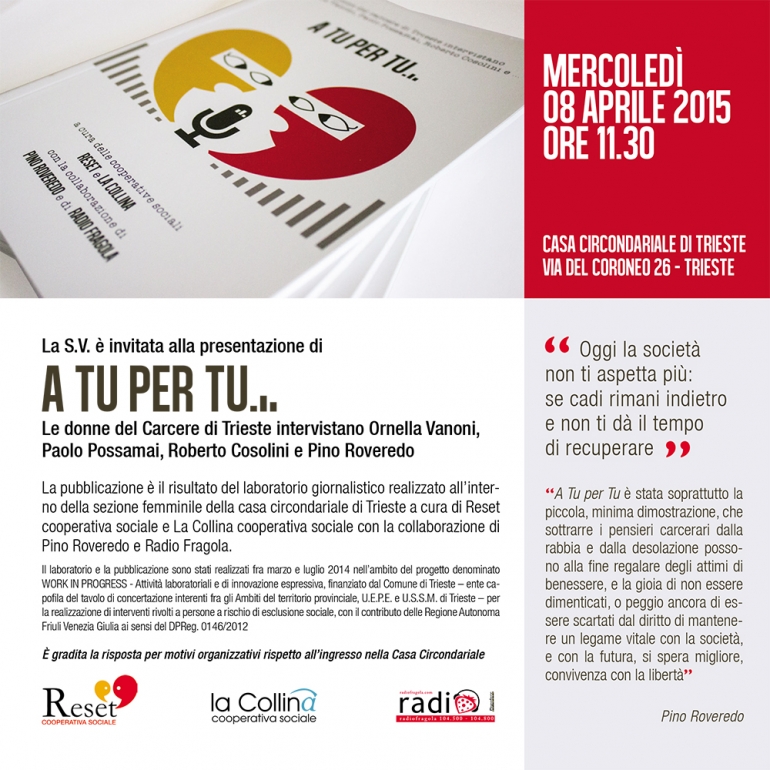 Mercoledì 8 aprile ore 11.30 presentazione di “A tu per tu”