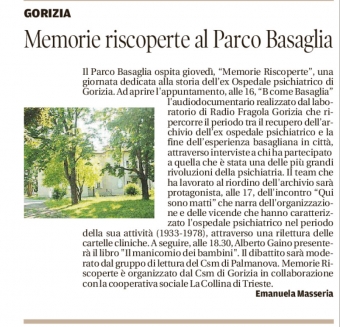 27.09.2017 Il Piccolo Gorizia - Memorie riscoperte al Parco Basaglia -